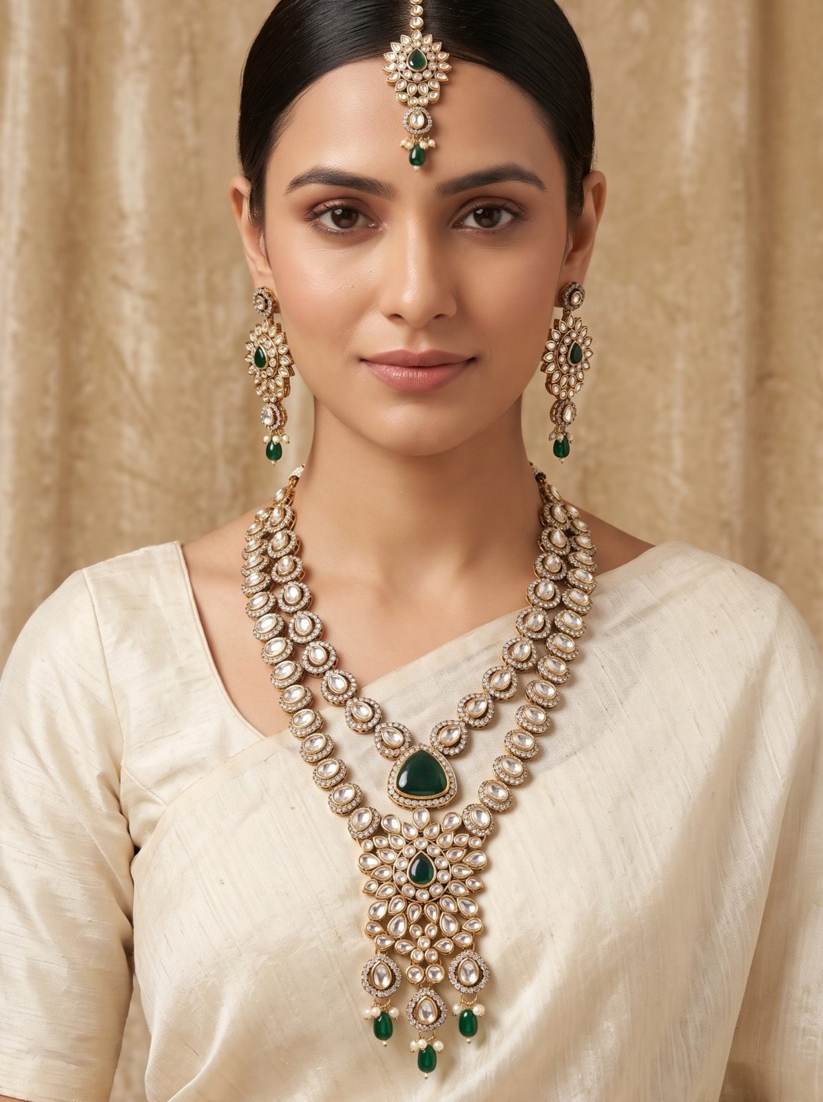 Khayti Victorian Zircon Semi-Long Necklace Set with Maang Tikka