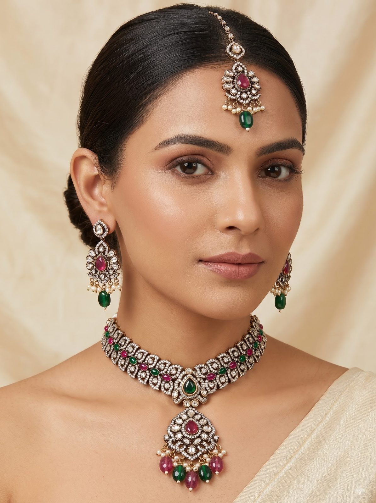 Risita Victorian Zircon and Monalisa Stone Pendant Necklace Set
