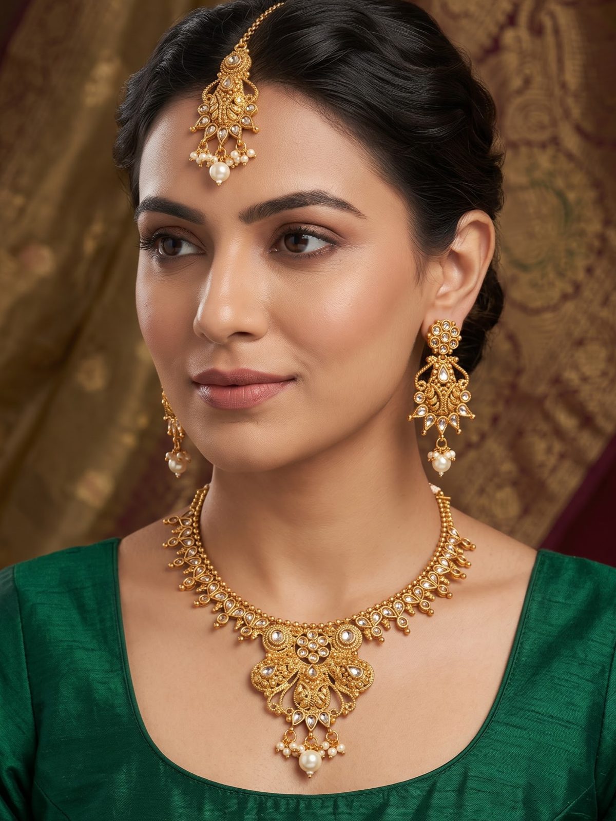 Priyanshi Majestic Floral Gold Necklace