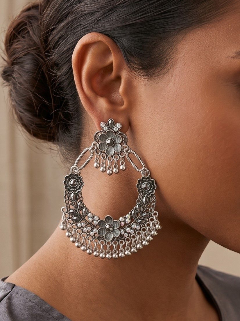 Myra Vintage Oxidised Chandbali Earrings