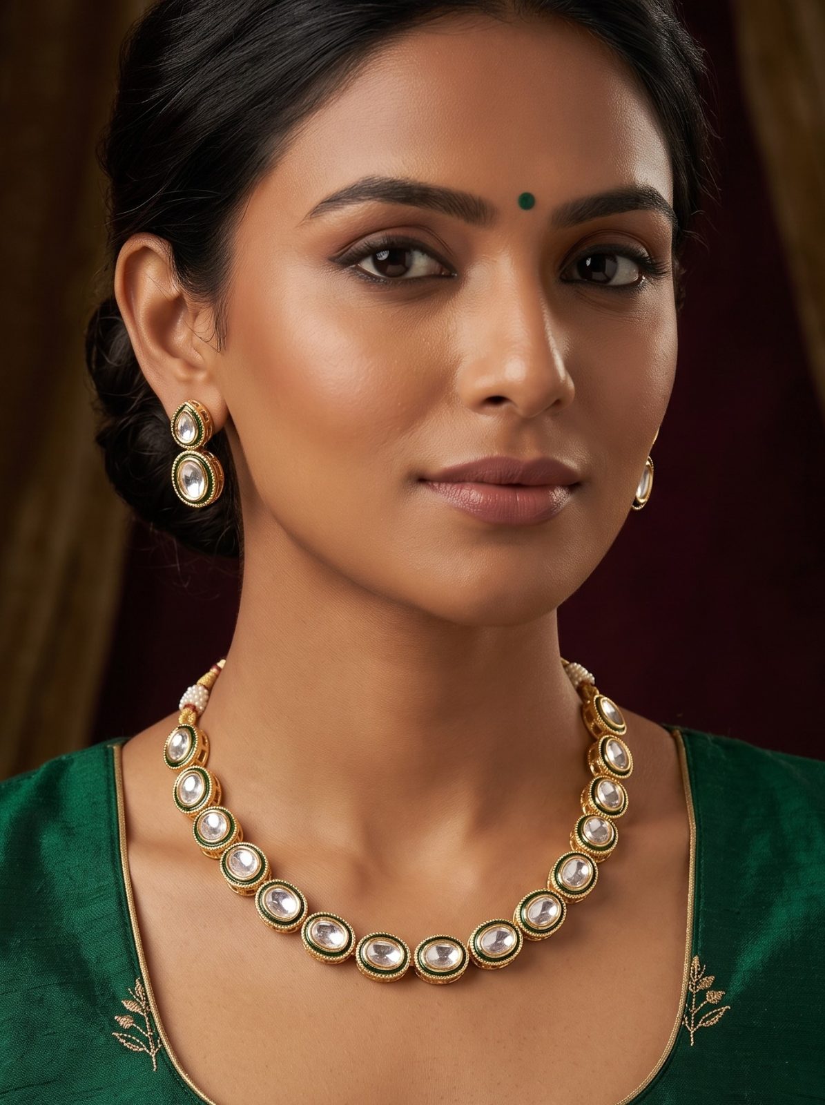 Pratibha Glass Kundan Sleek Necklace Set