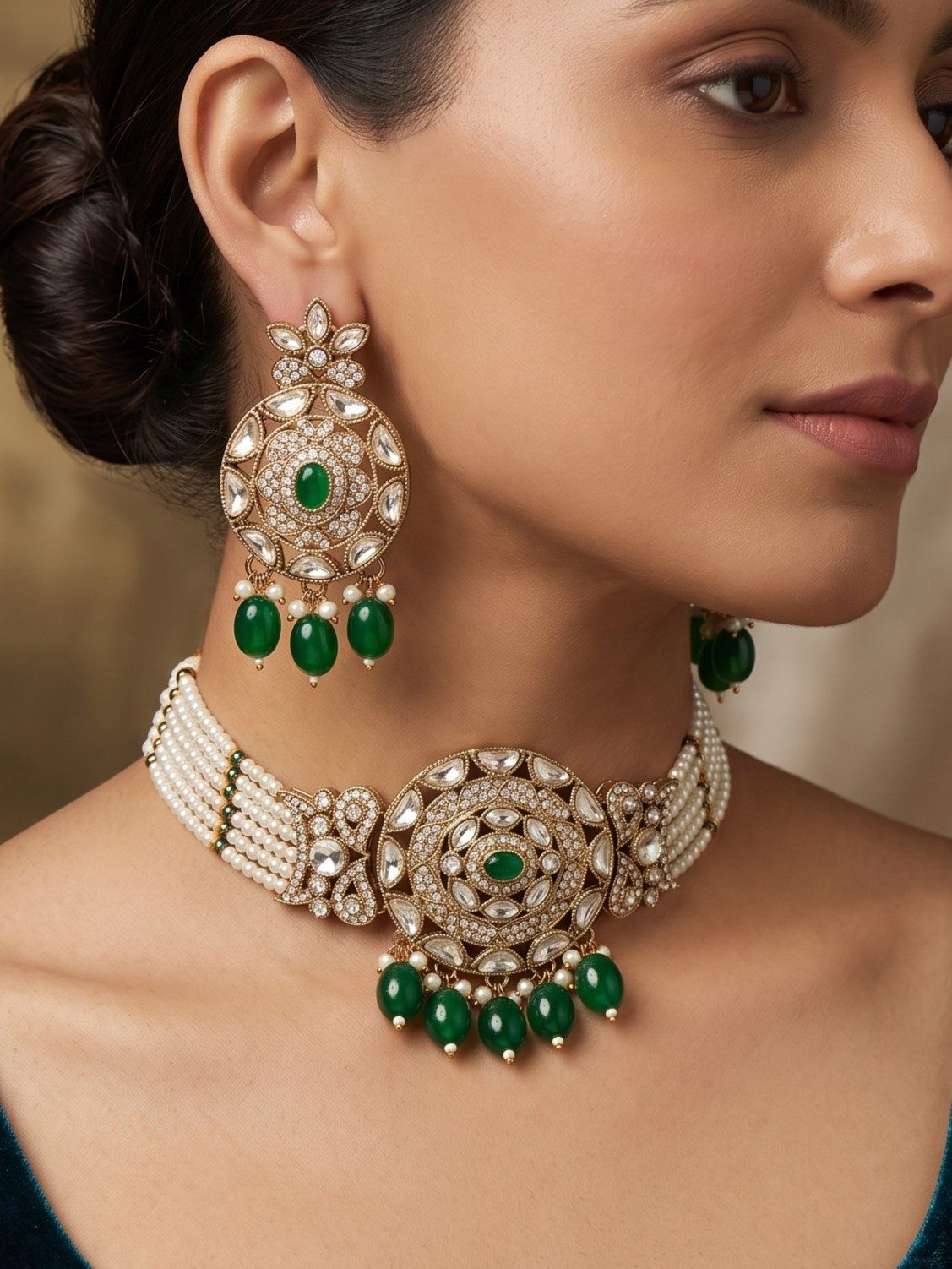 Shivika Uncut Kundan Victorian Zercon Choker Set