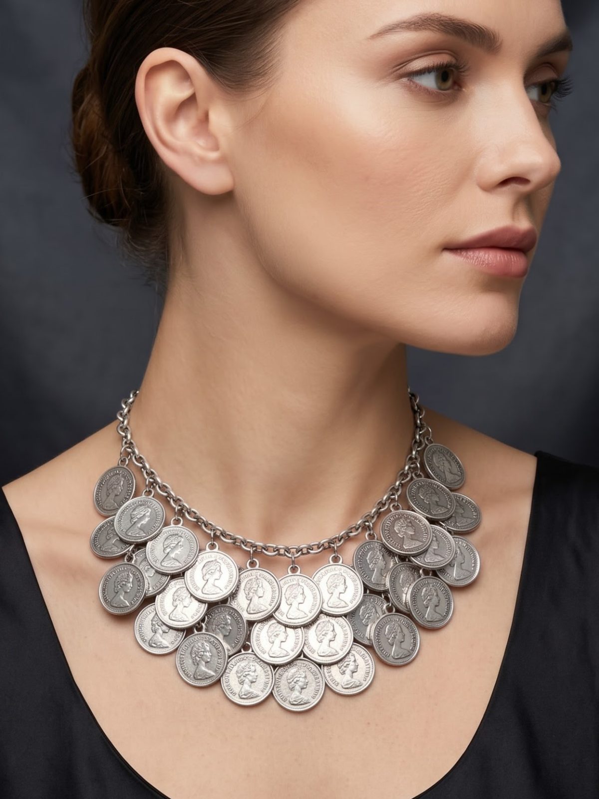 Divisha Silver Coin Layered Necklace
