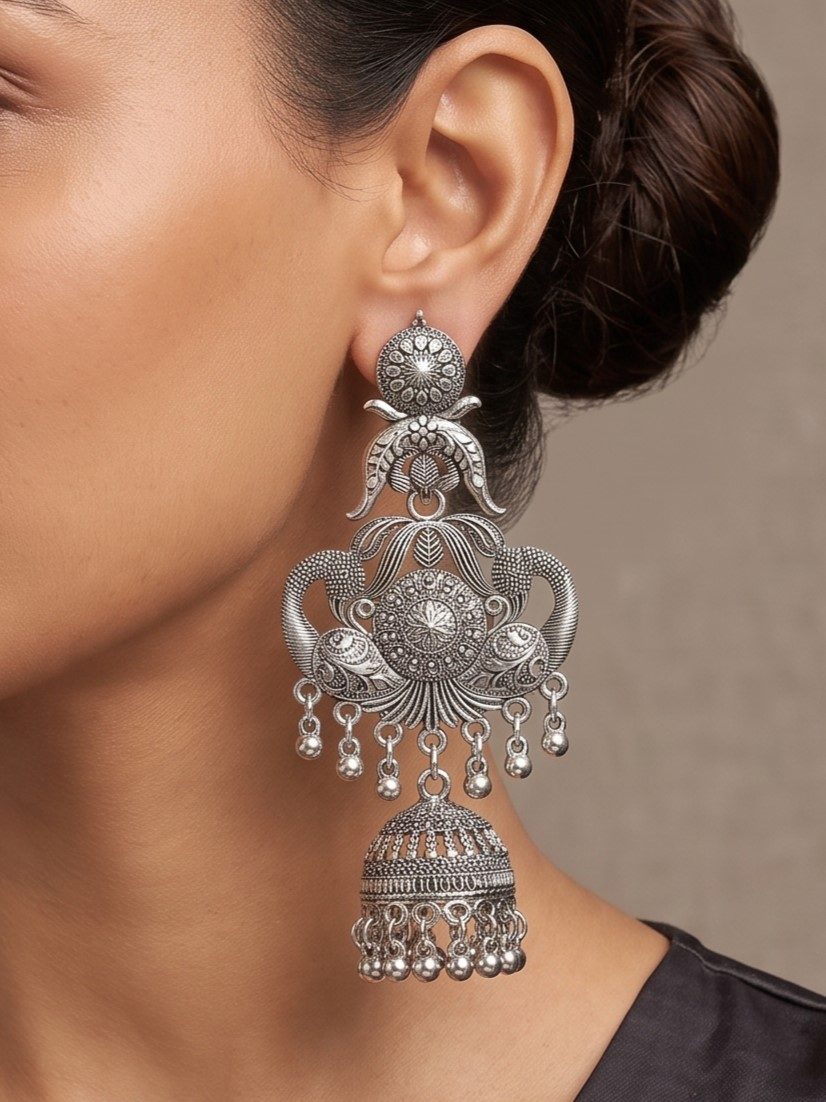 Anaya Oxidised Designer Jhumka Earrings