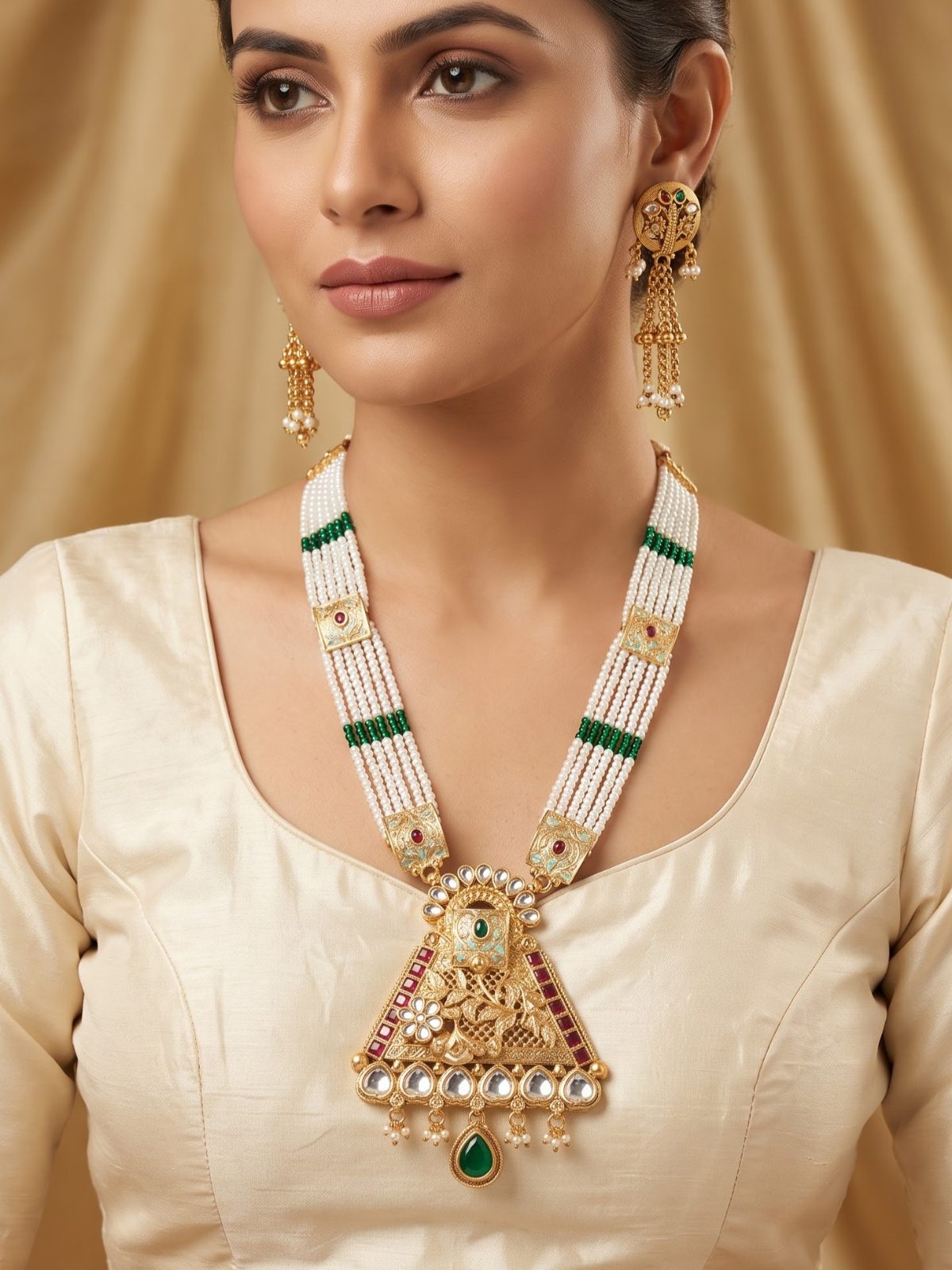 Parishka Rajwadi Gold Look Jewellery Long Necklace Set