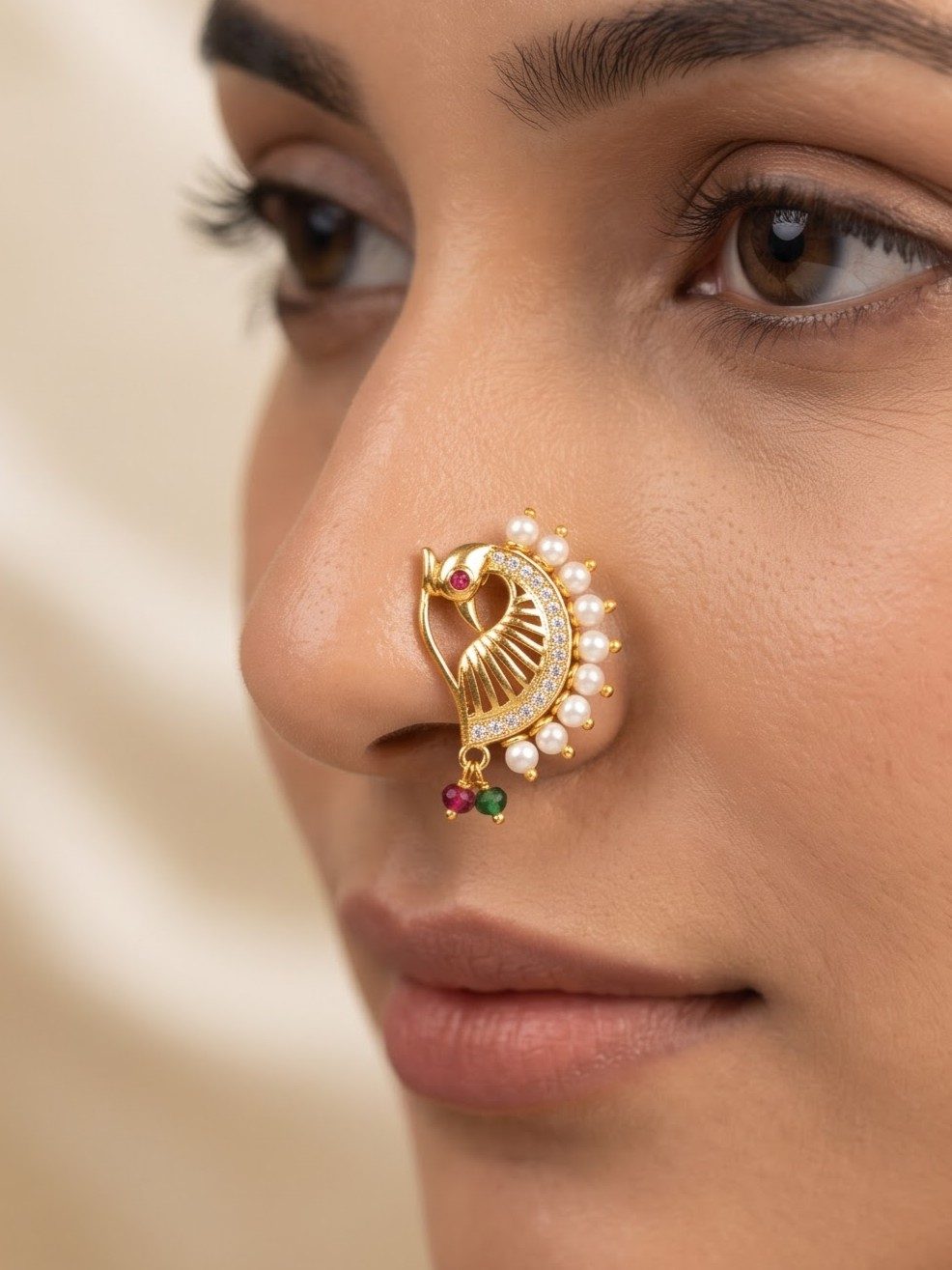 Urvi Peacock Design Maharastrian Nose Pin