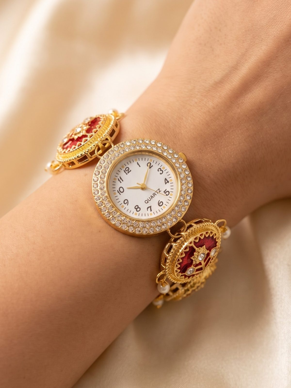 Nandini Premium Gold Tone Crystal Wrist Watch