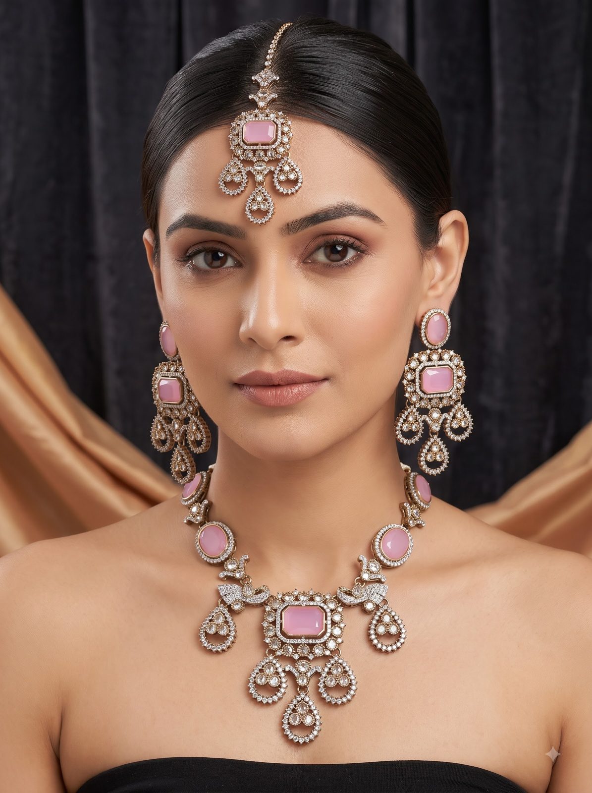 Saira Zercon Studded Necklace Set with Crystal Stones
