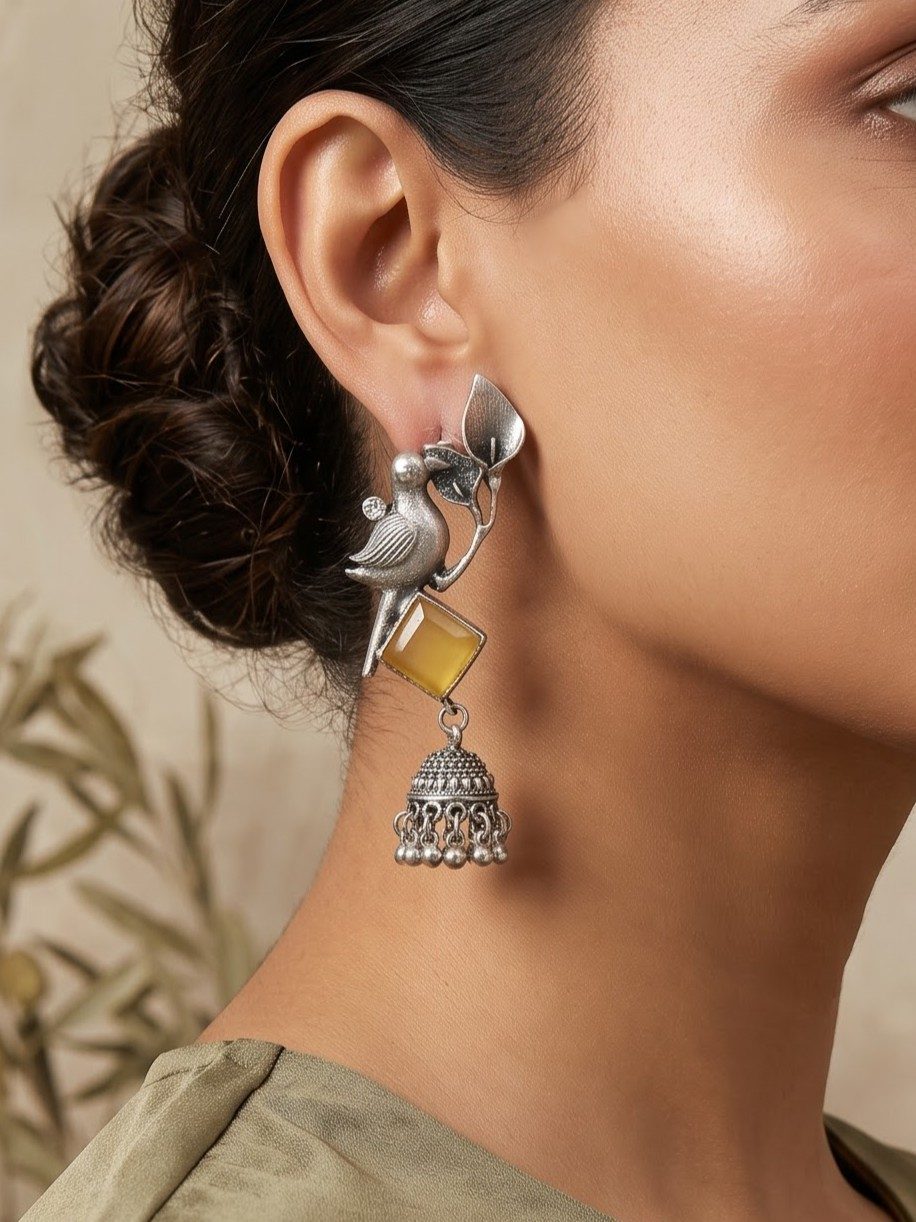 Lavanya Floral Design Oxidised Jhumkas