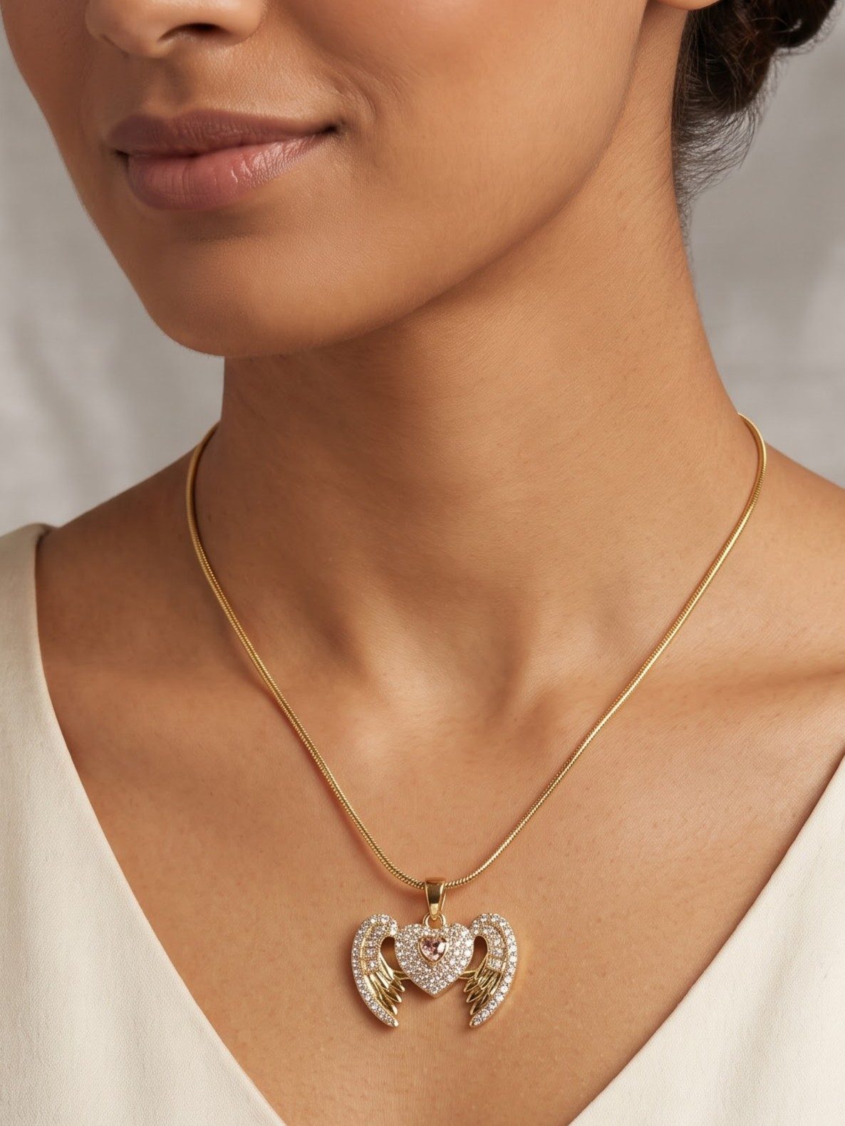 Sanchi Winged Heart Pendant Necklace Gold