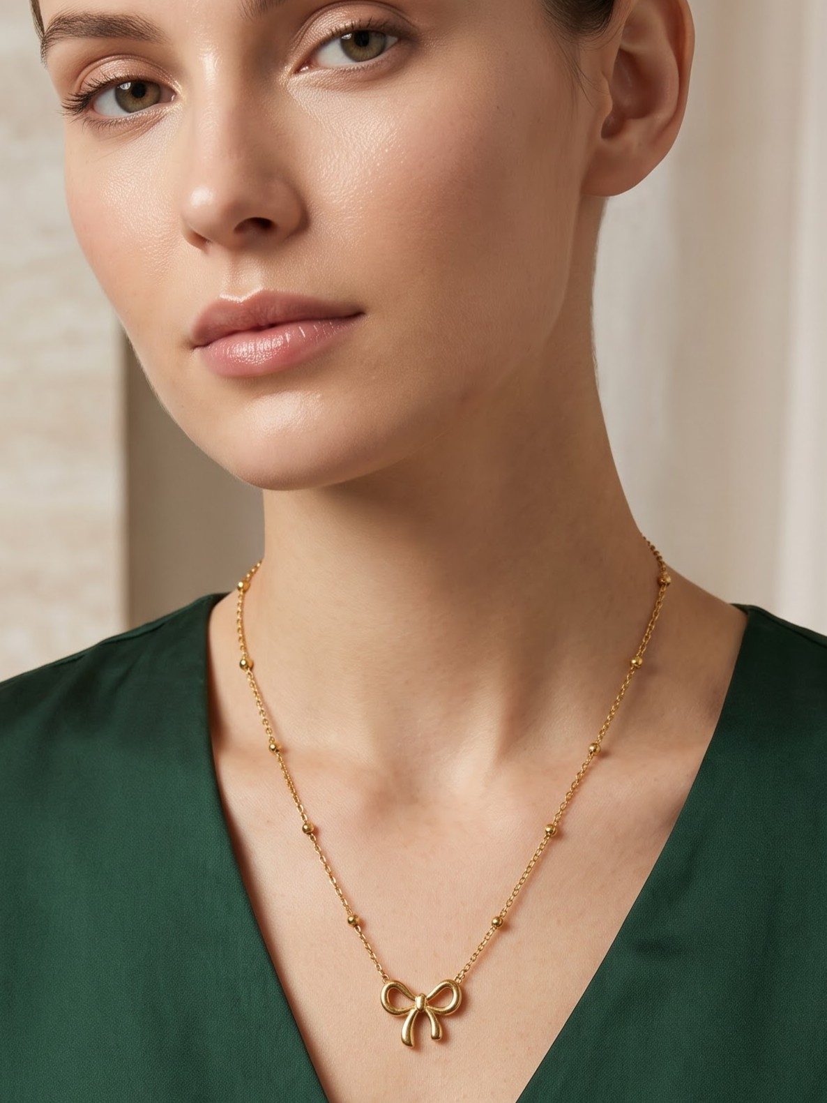 Navya Gold Bow Pendant Necklace
