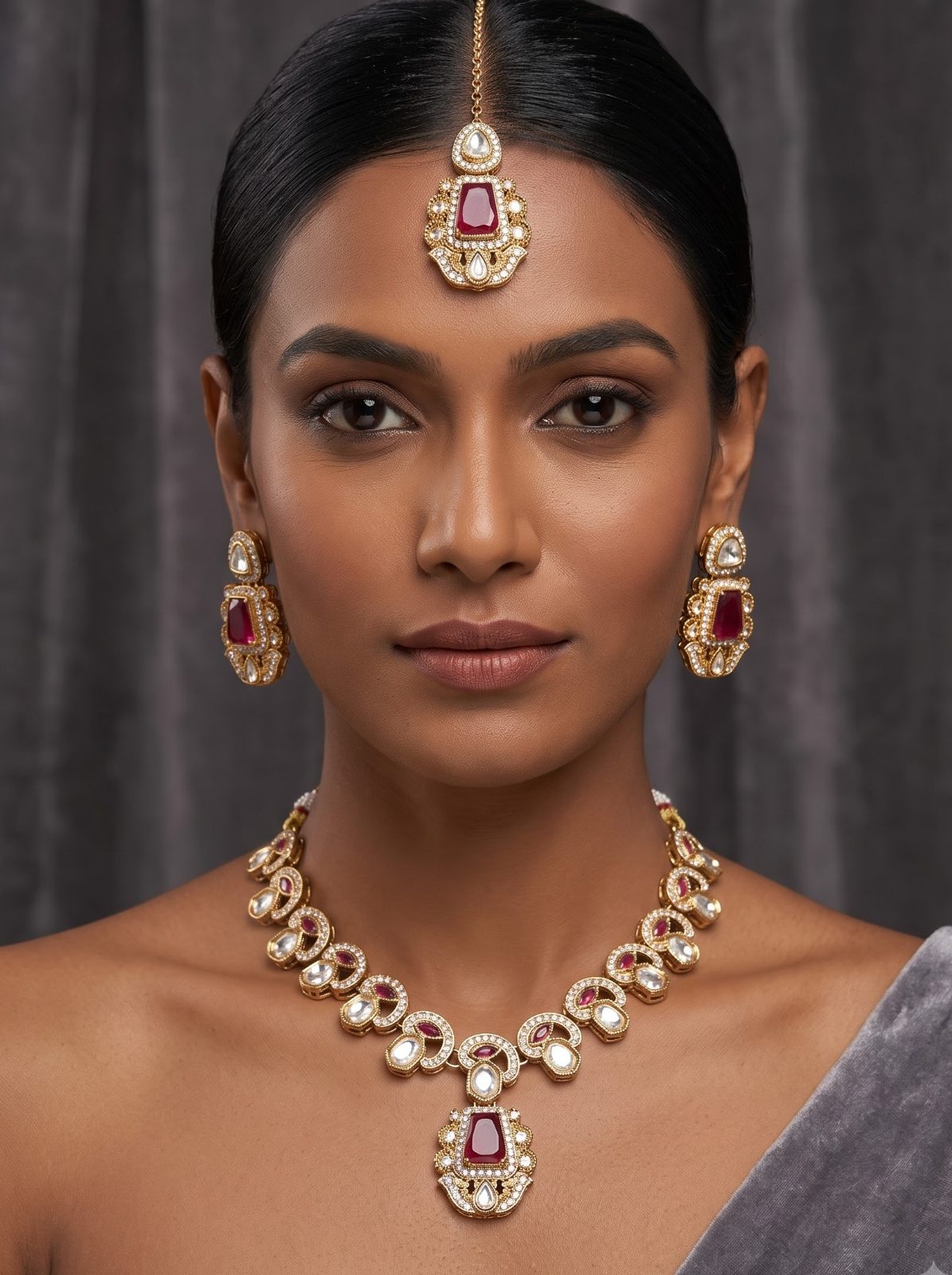 Sanjana Exquisite Glass Kundan Necklace Set