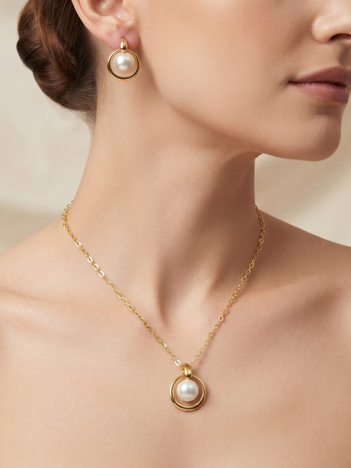 Pari Pearls Stone Chain Pendant Set with Earrings