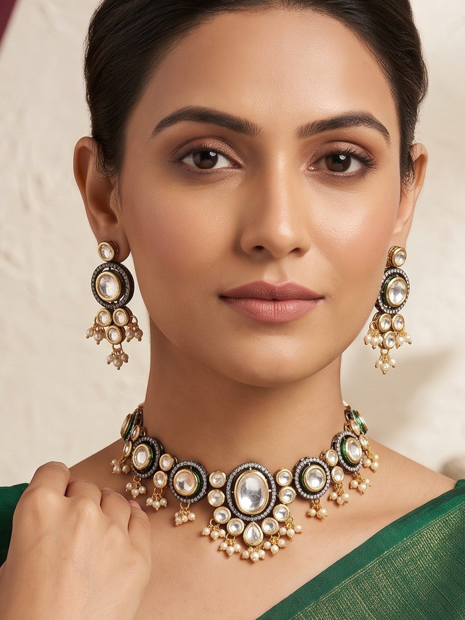 Vedika Black Metal Kundan Choker Set
