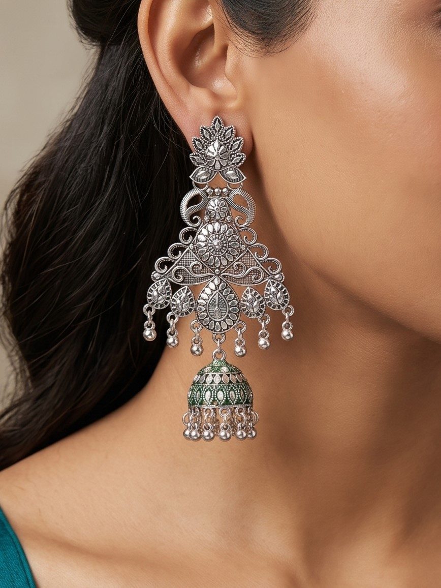 Priyanshi Vintage Oxidised Jhumka Earrings