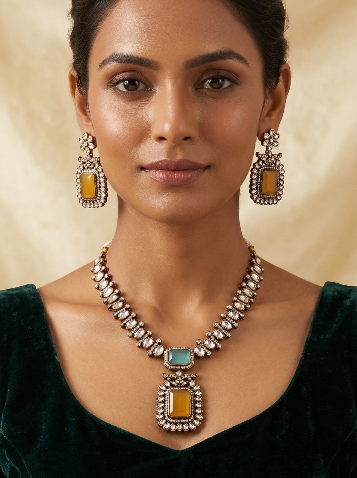 Vaanya Square Shaped Pendant Set with Mosonite Stone