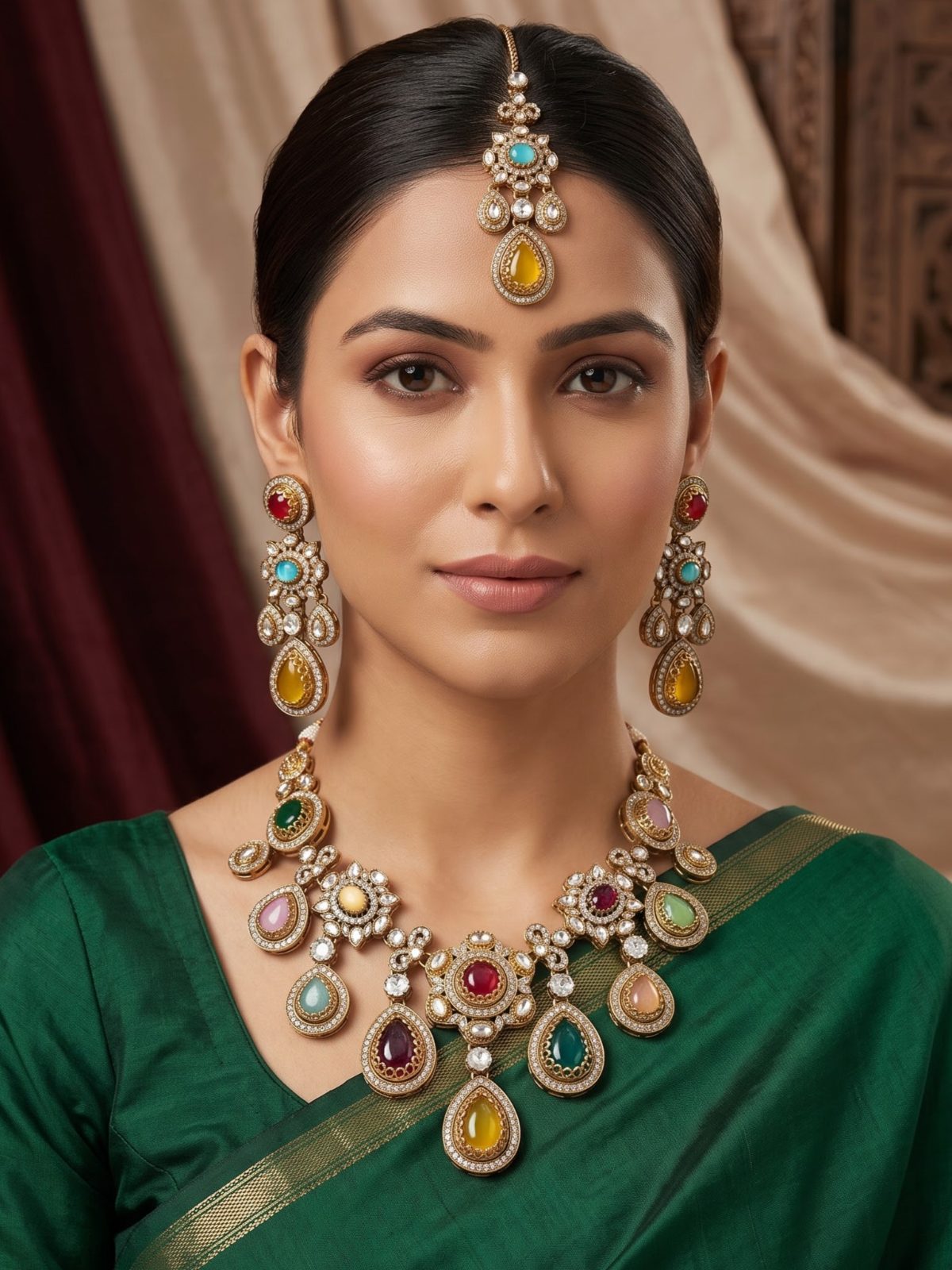 Ruhi Multicolored Monalisa Stone Necklace Set