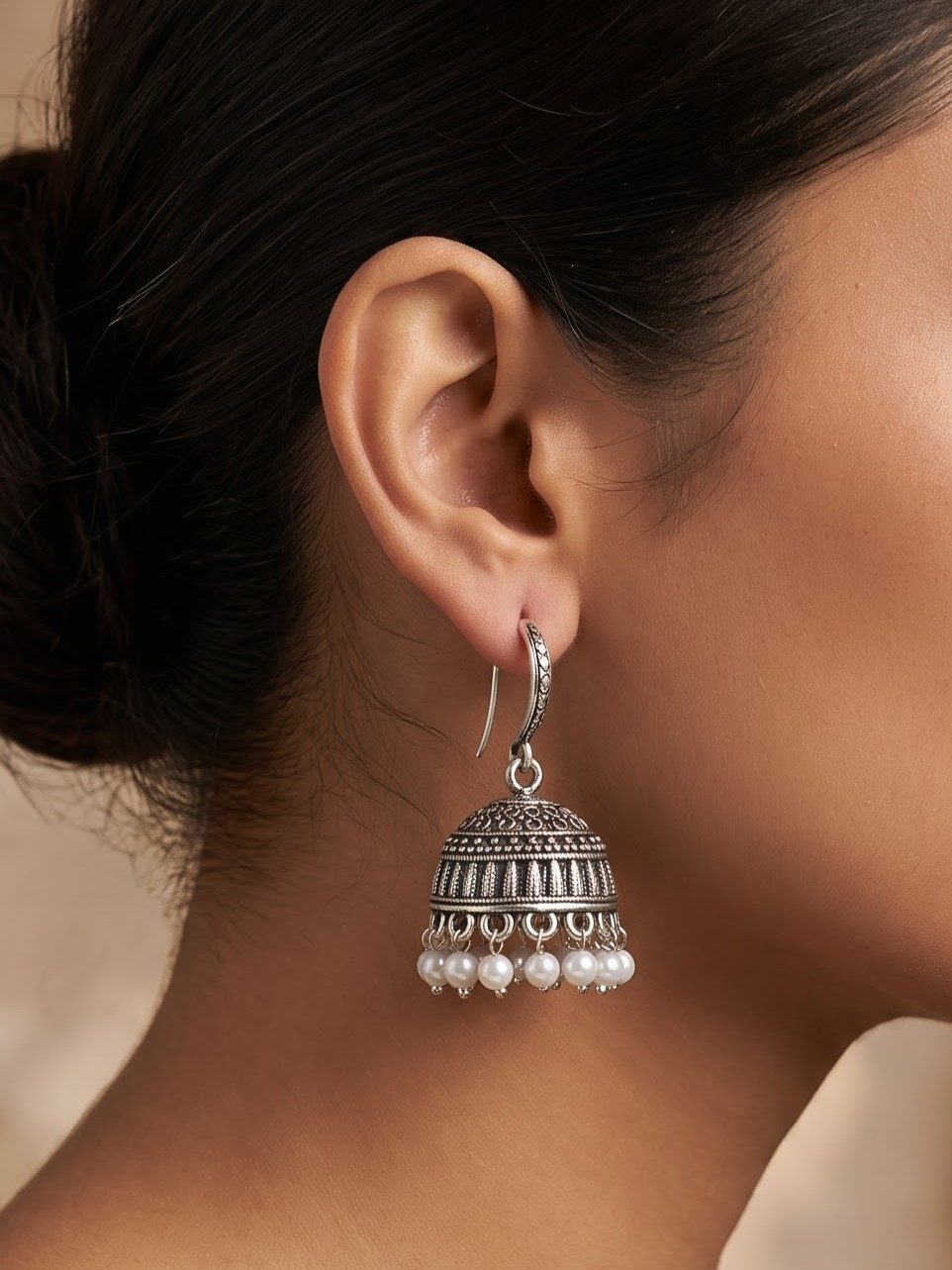 Naina Silver Tone Jhumkas Earrings