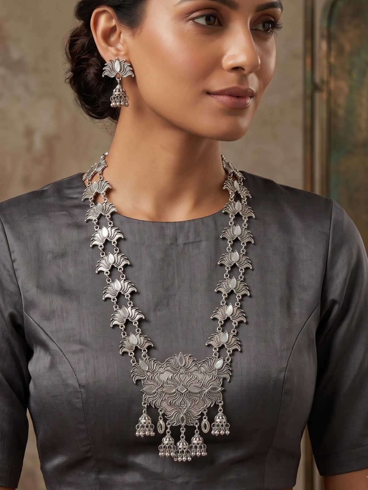 Palak Artisan Silver Oxidised  Necklace Set