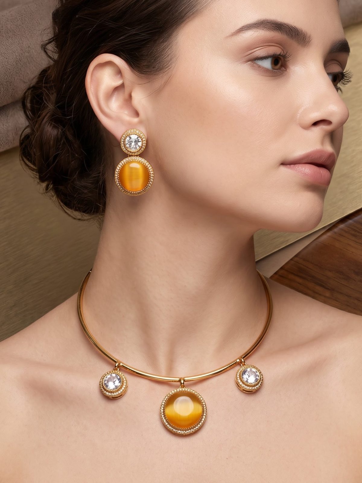 Nidhi Gold-Plated Gemstone Hasli Set