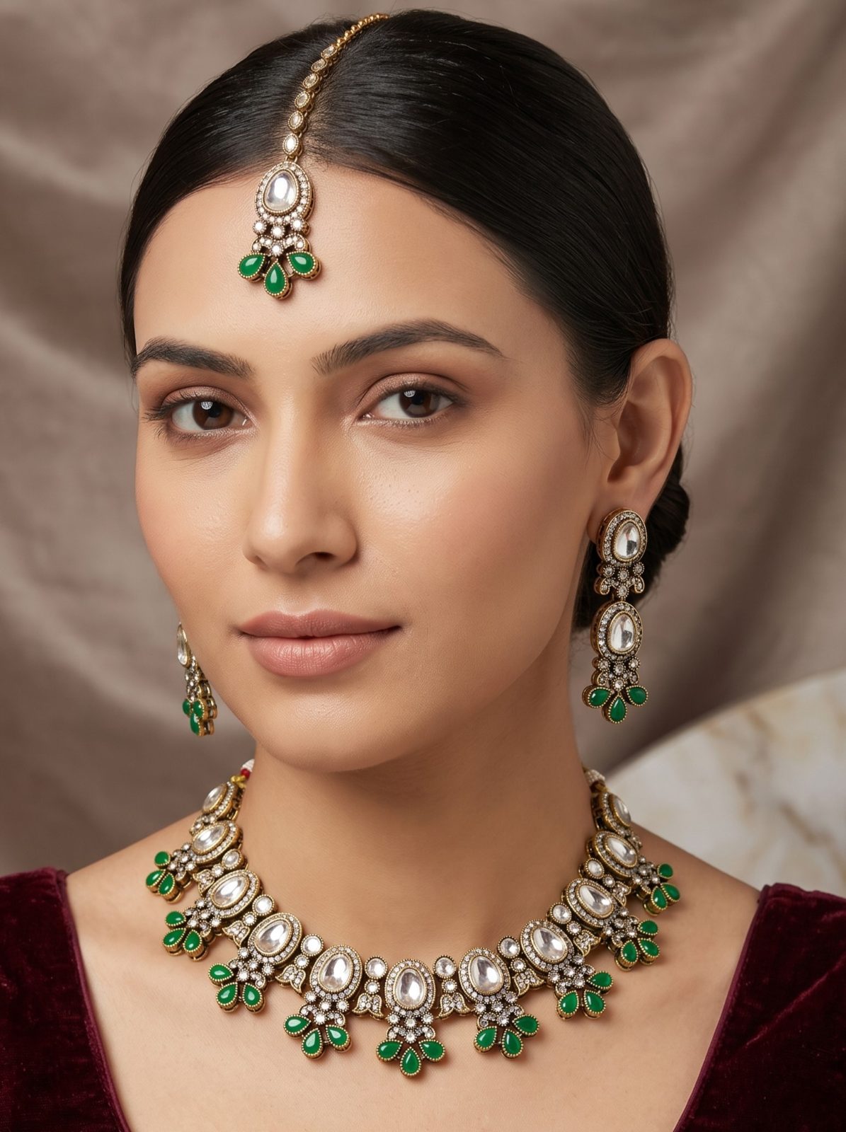 Ishika Moissanite Stone Necklace Set