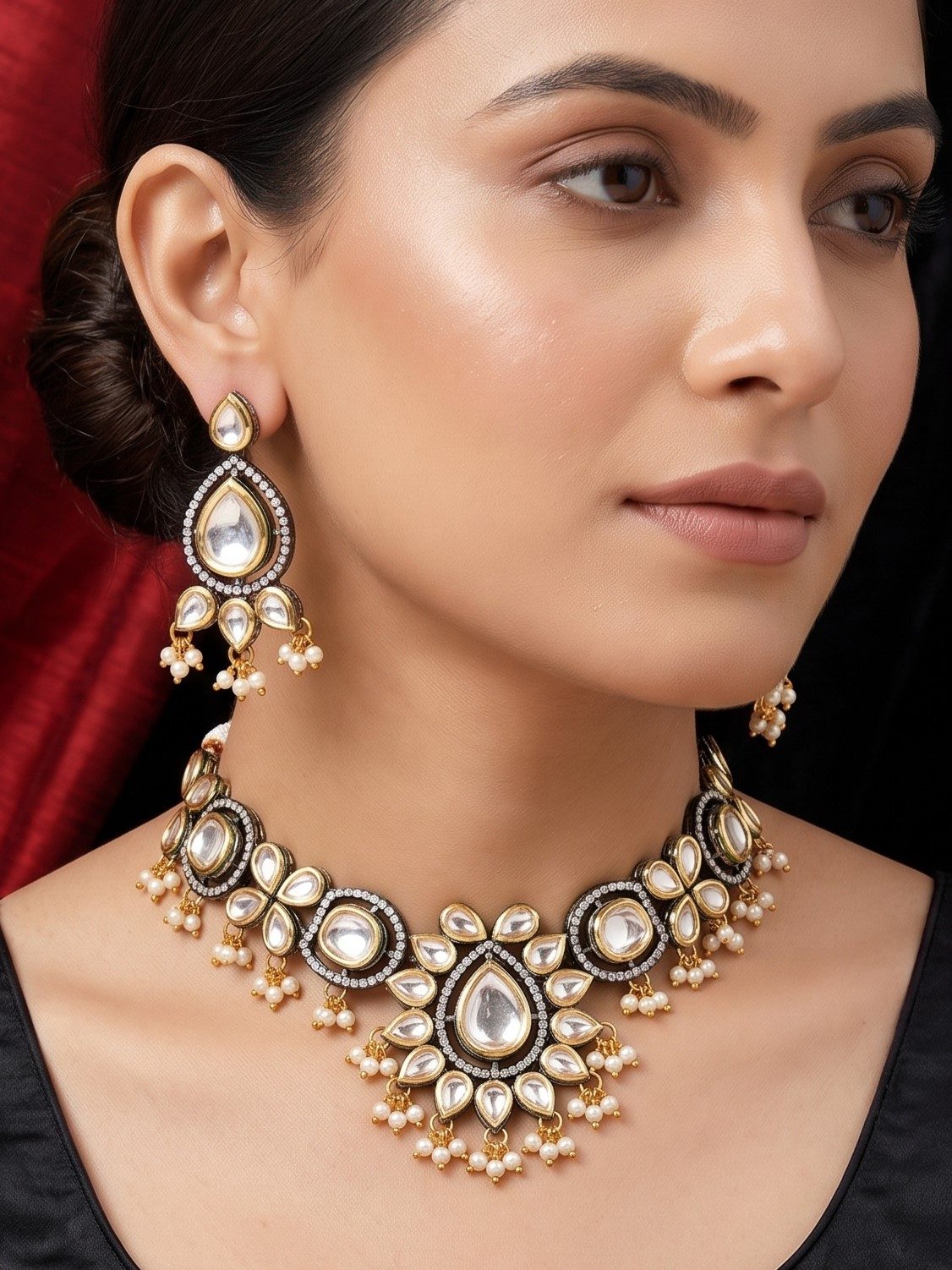 Vamika Black Metal Kundan Necklace Set