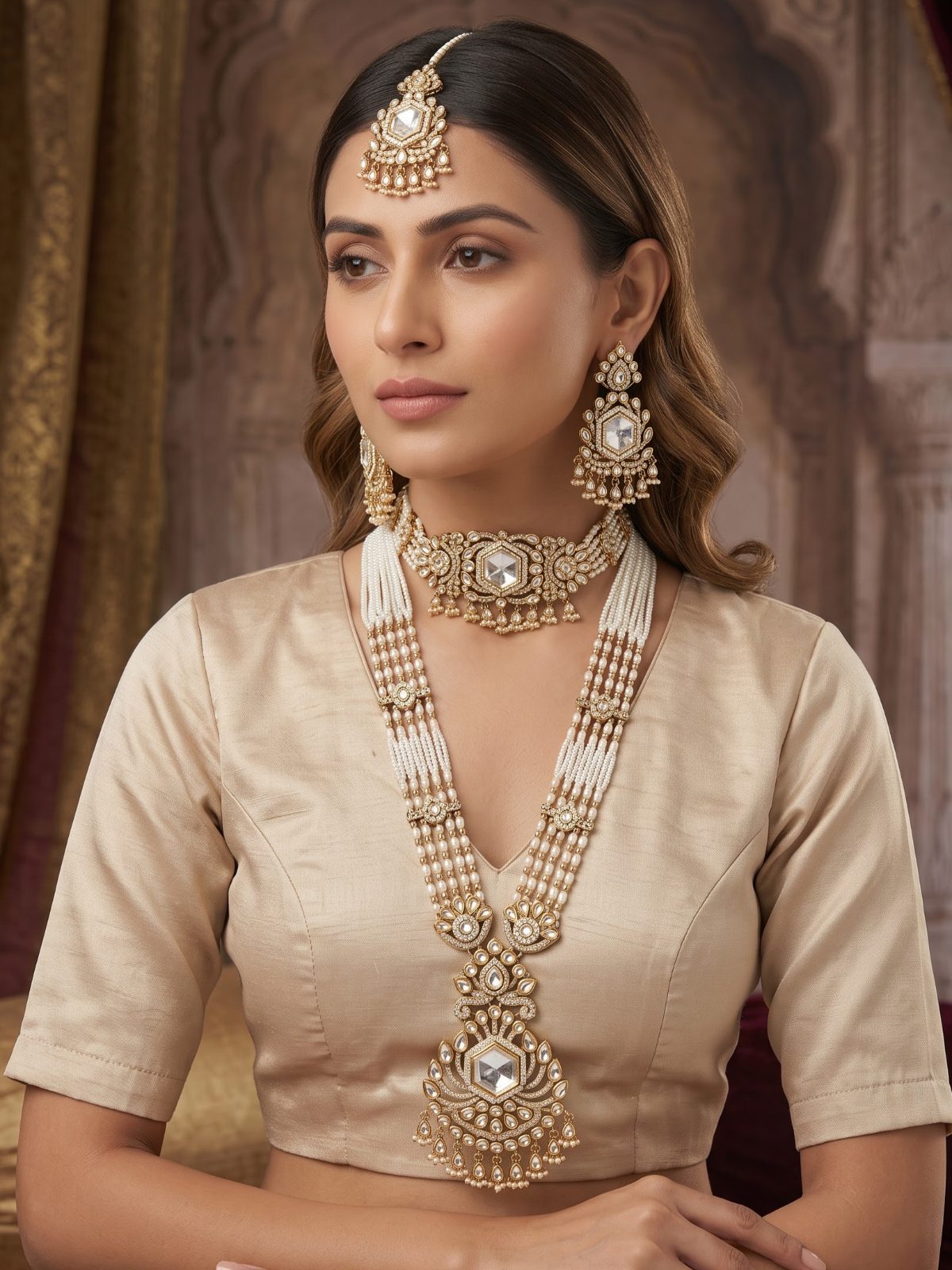 Amaira Grand Heritage Pearl Kundan Combo Necklace Set