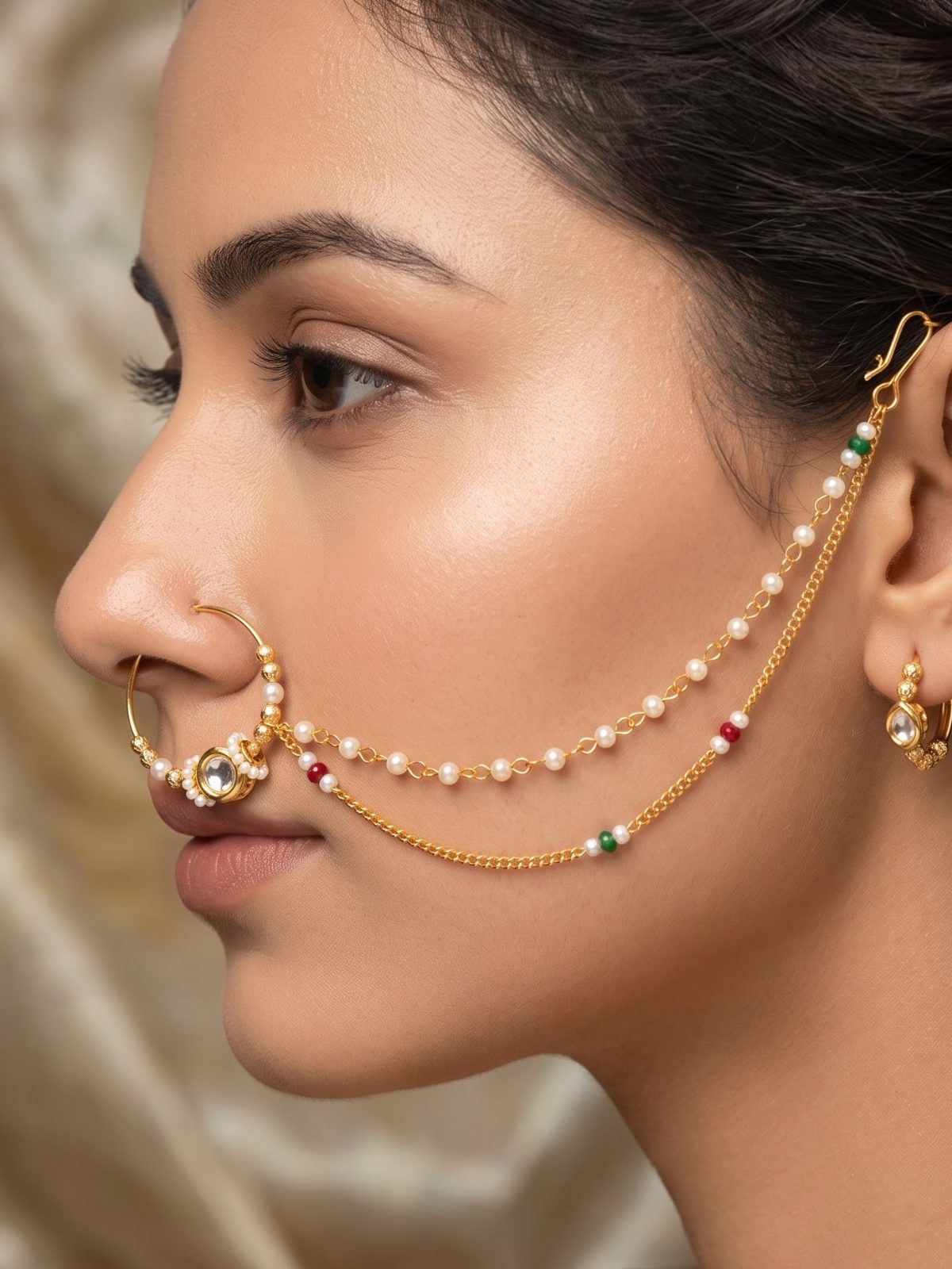 Myra Gold Plated Pearl Nath