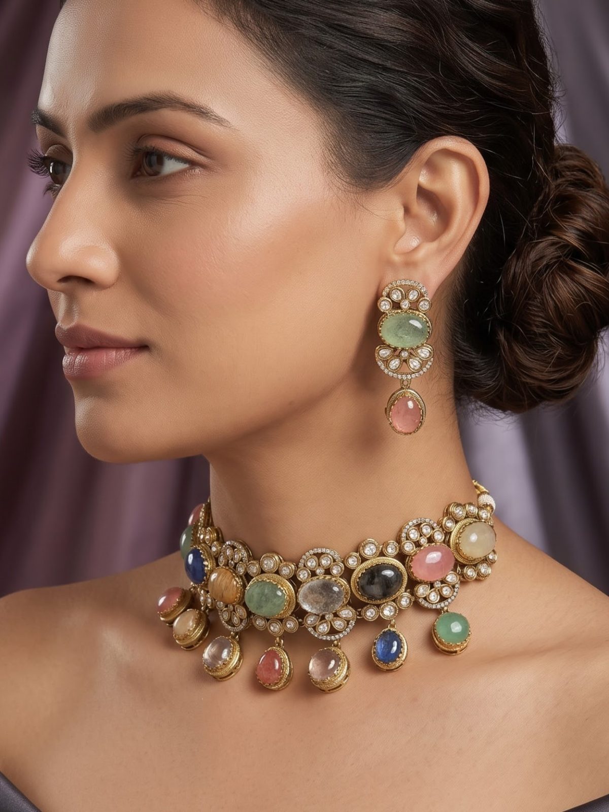 Mahika Vibrant Gemstone Sabyasachi Inspired Choker Set