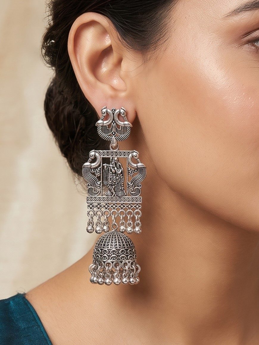 Lisha Jhumka Oxidised  Earrings