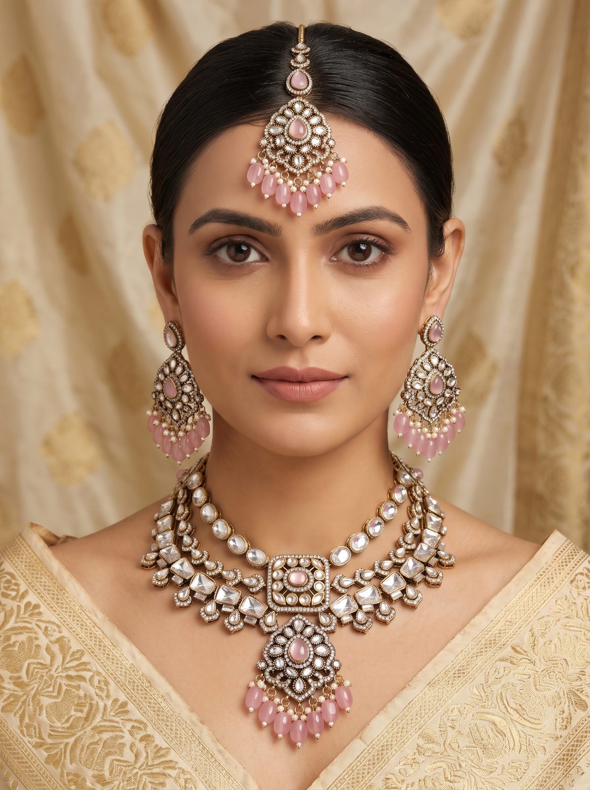 Shivinya Triple Layered Zercon Victorian Necklace Set