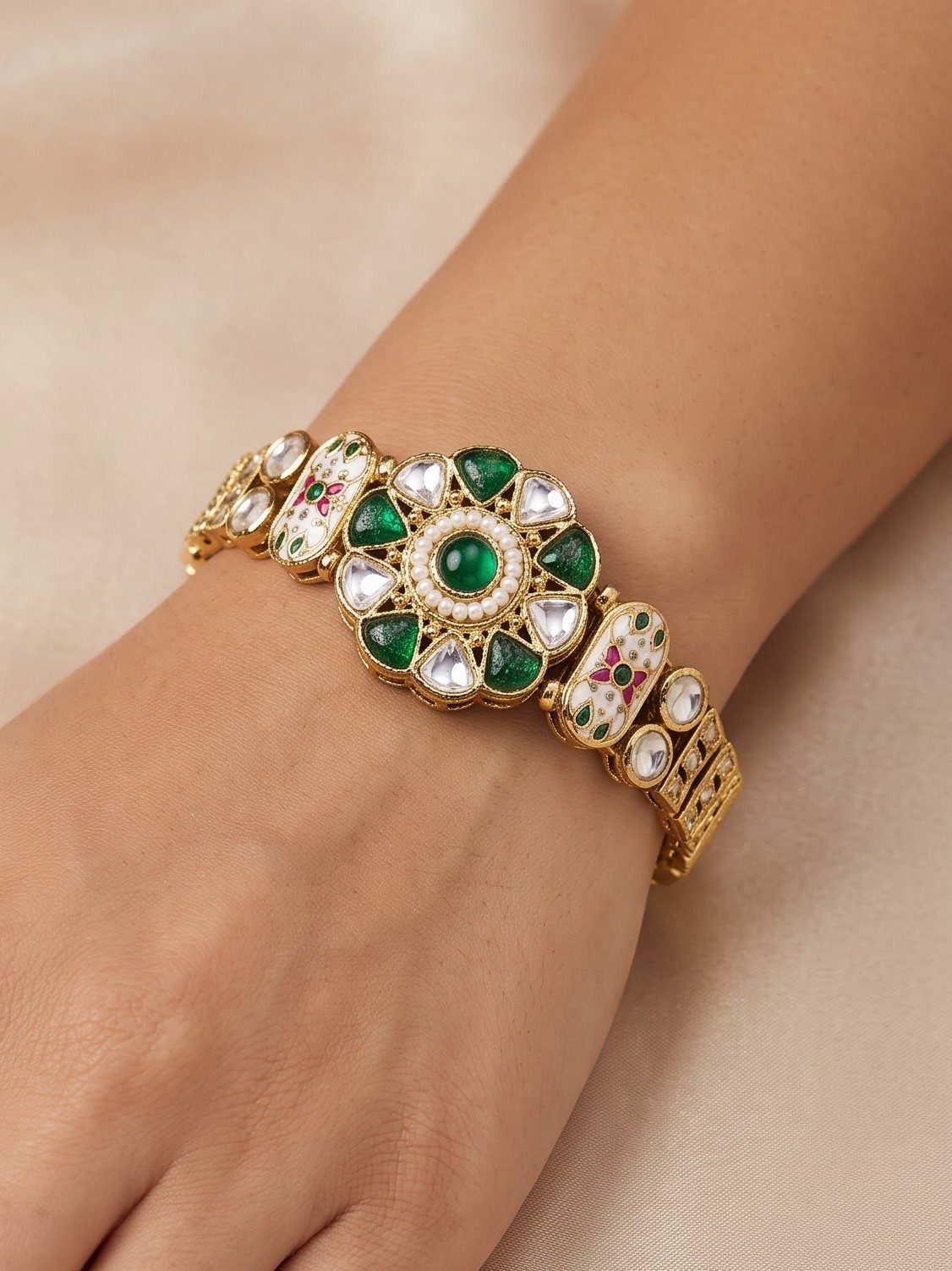 Anika Kundan Emerald Pearl Bracelet