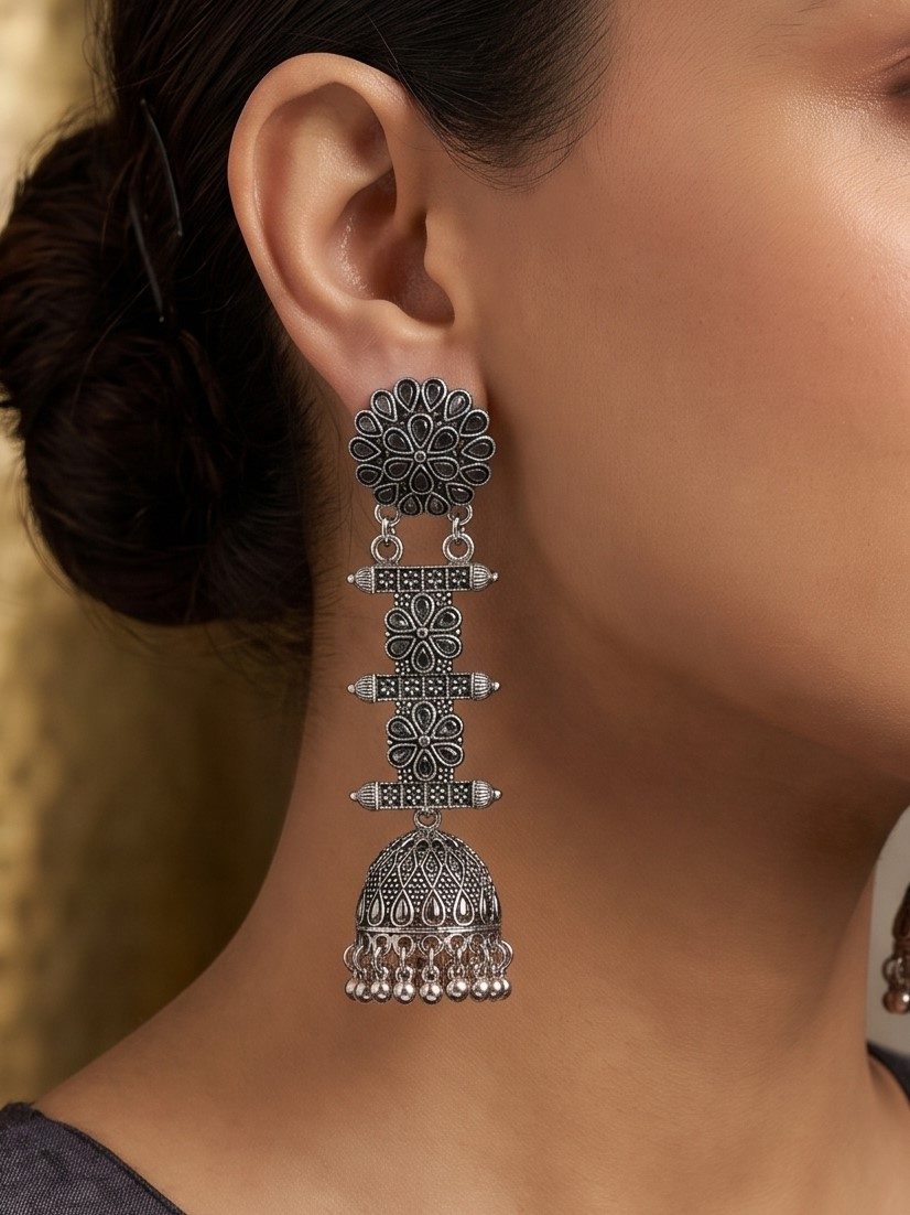 Amaira Oxidised Jhumka Statement Earrings