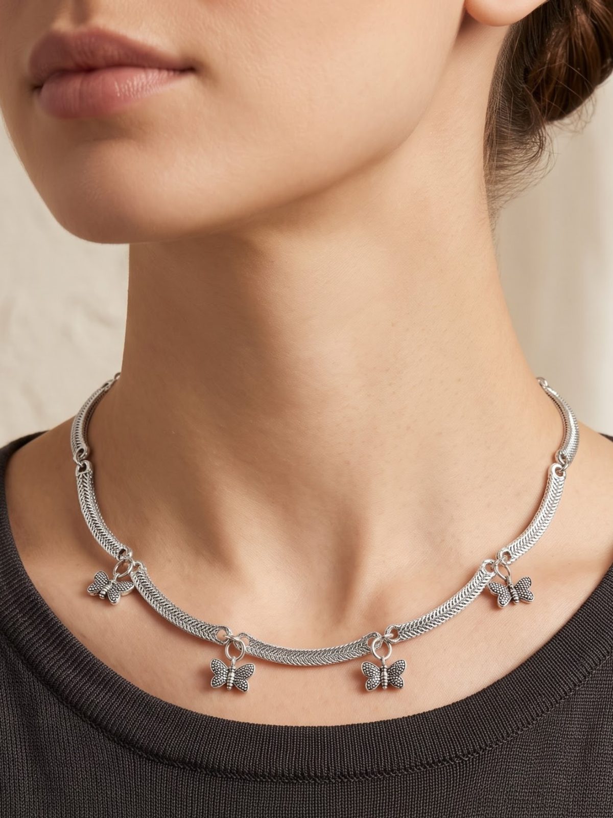 Parishka Silver Oxidised Necklace Hanging Star Charms