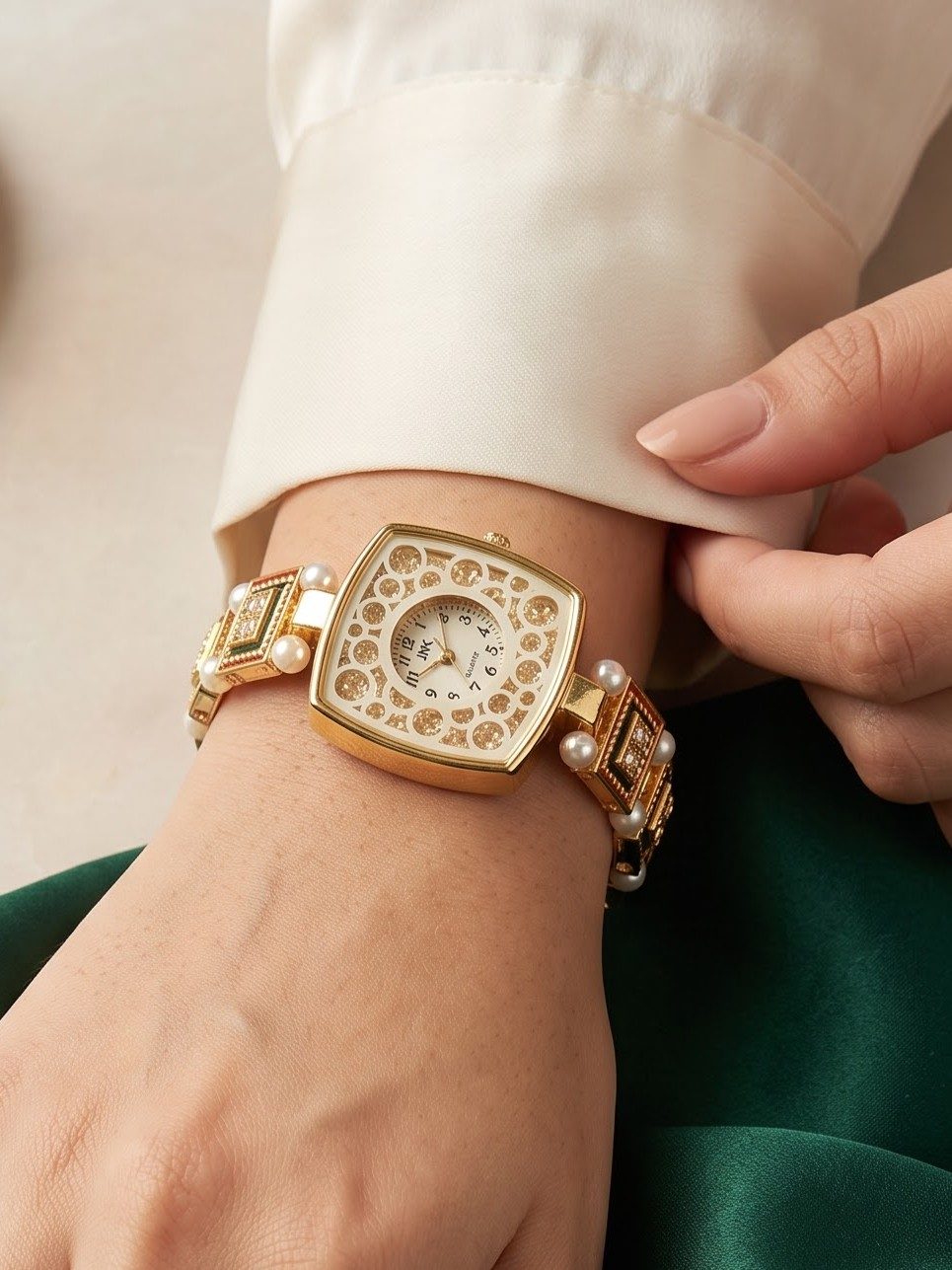 Bhavika Geometric Gold Pearl Watch