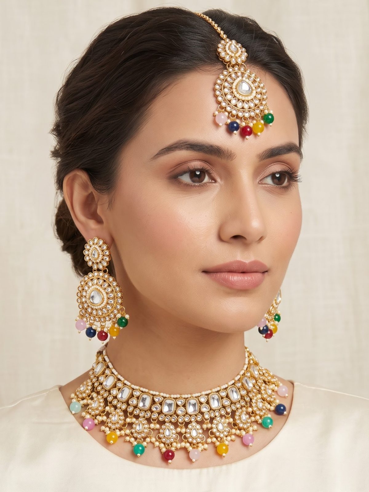 Jivika Pearls Hanging and Kundan Necklace Set with Maang Tikka