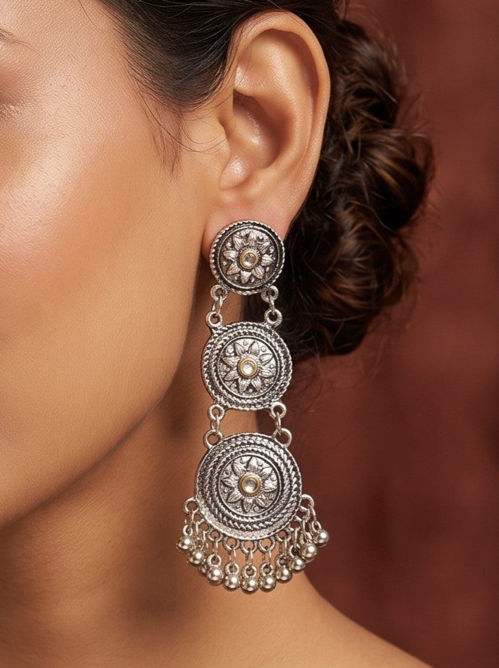 Aaravi Oxidised Long Earrings