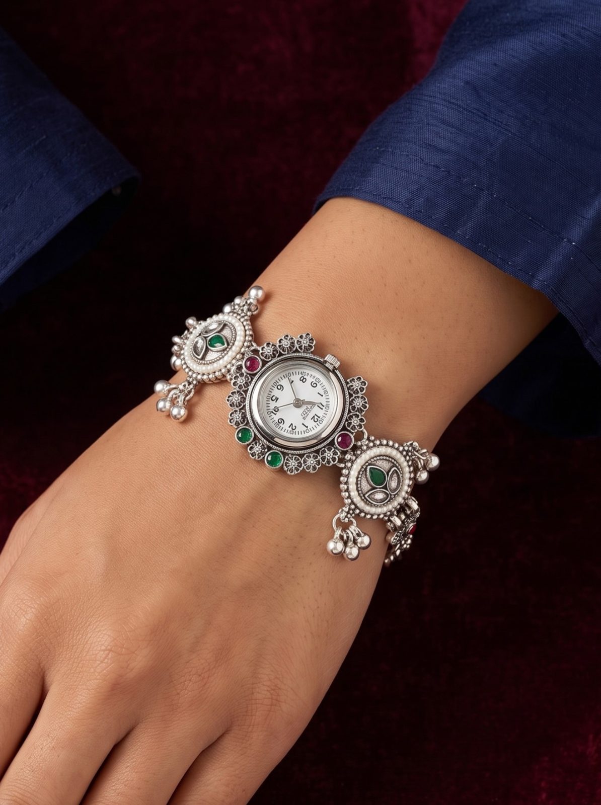 Vedika Oxidised Silver Tone Dangling Bracelet Watch