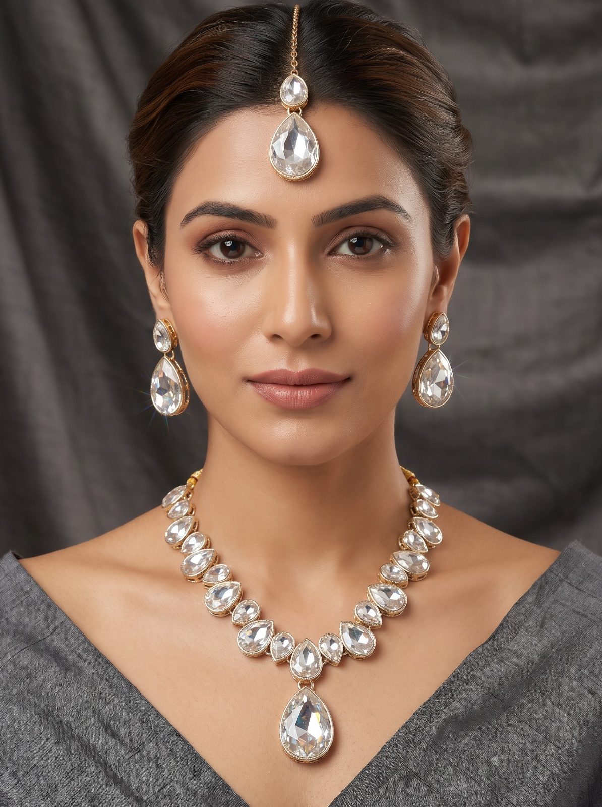 Kaira Crystal Kundan Necklace Set with Maang Tikka