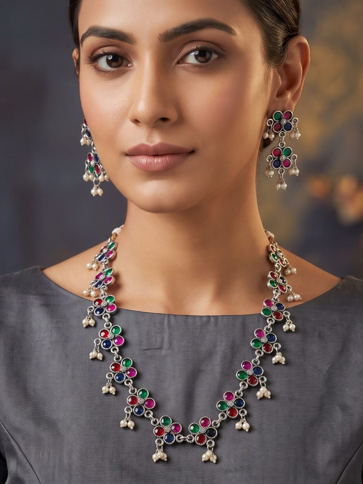 Ishika Multi Meenakari Oxidised Necklace Set