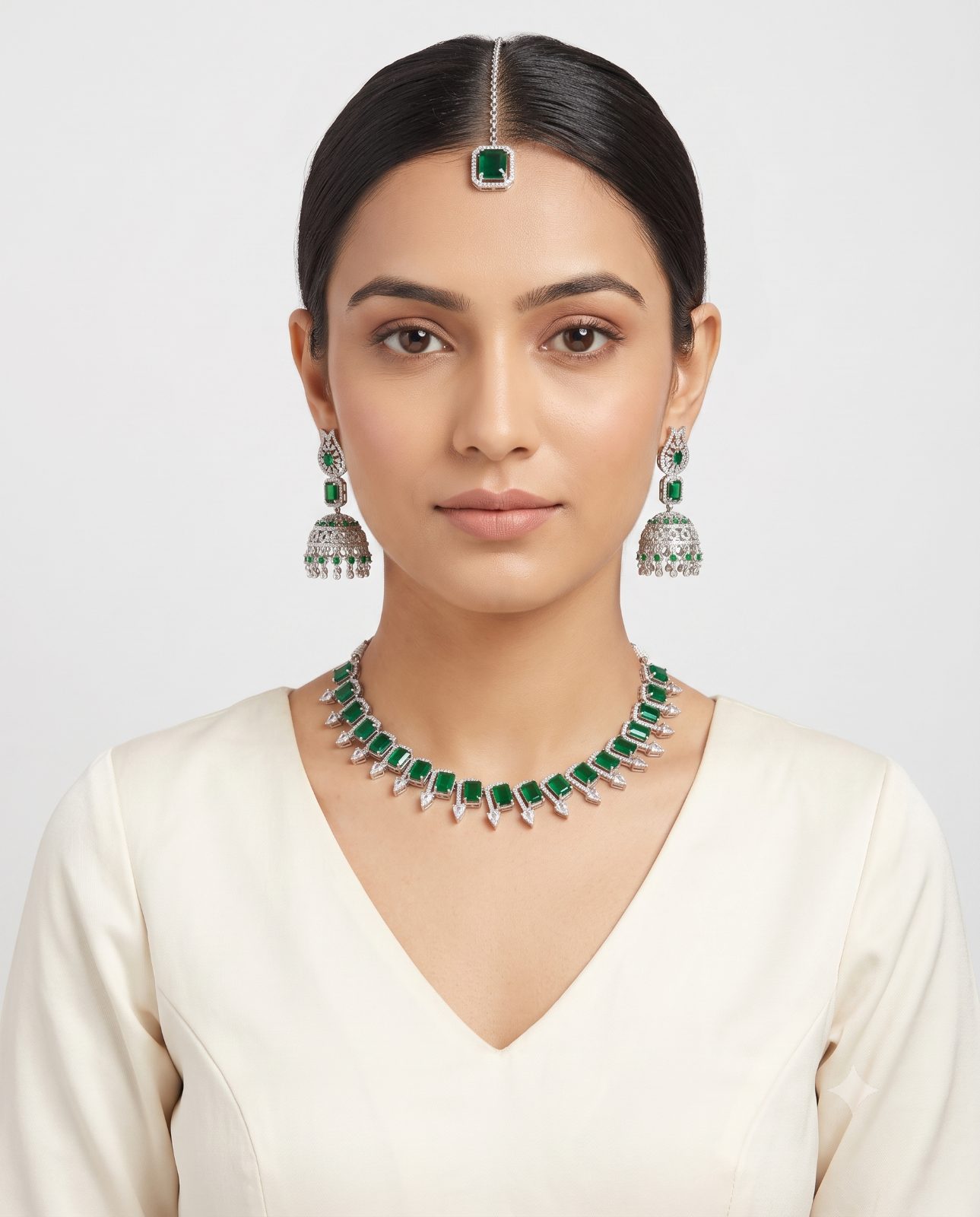 Mahika American Diamonds Necklace Set with Maang Tikka