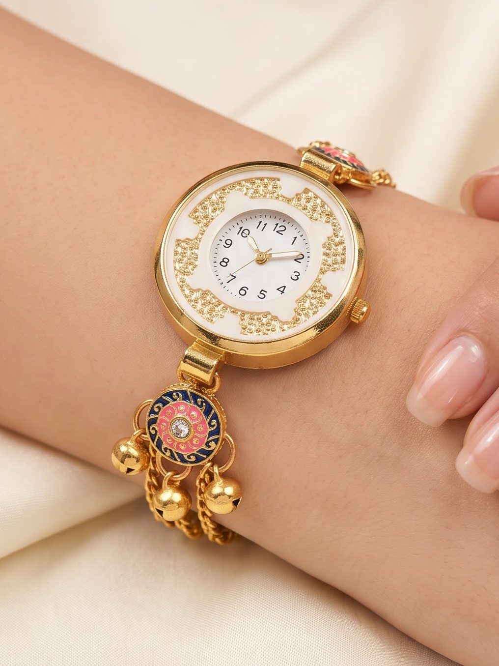 Navya Festive Gold Tone Bracelet Watch