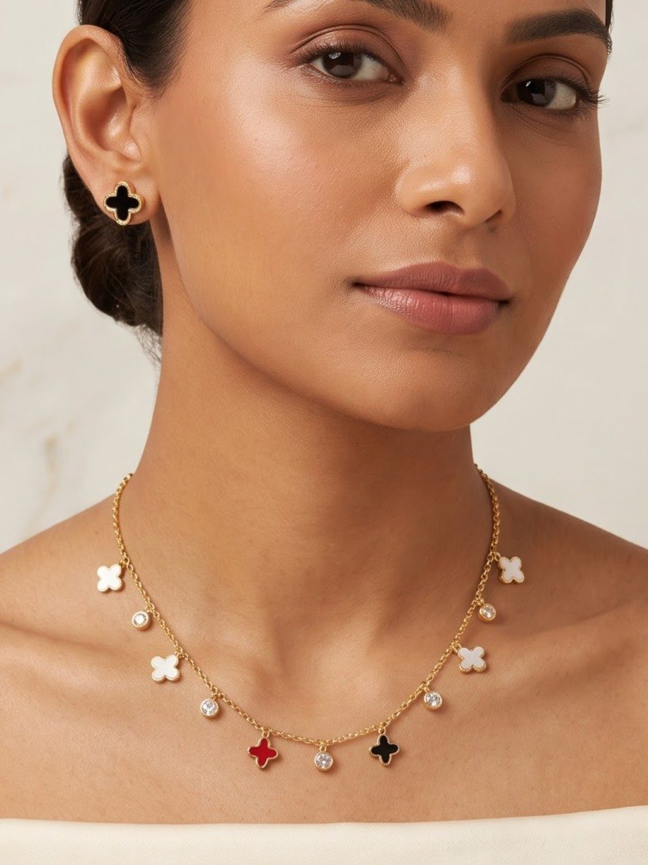 Jhanvi Multi-Color Clover Dangle Necklace