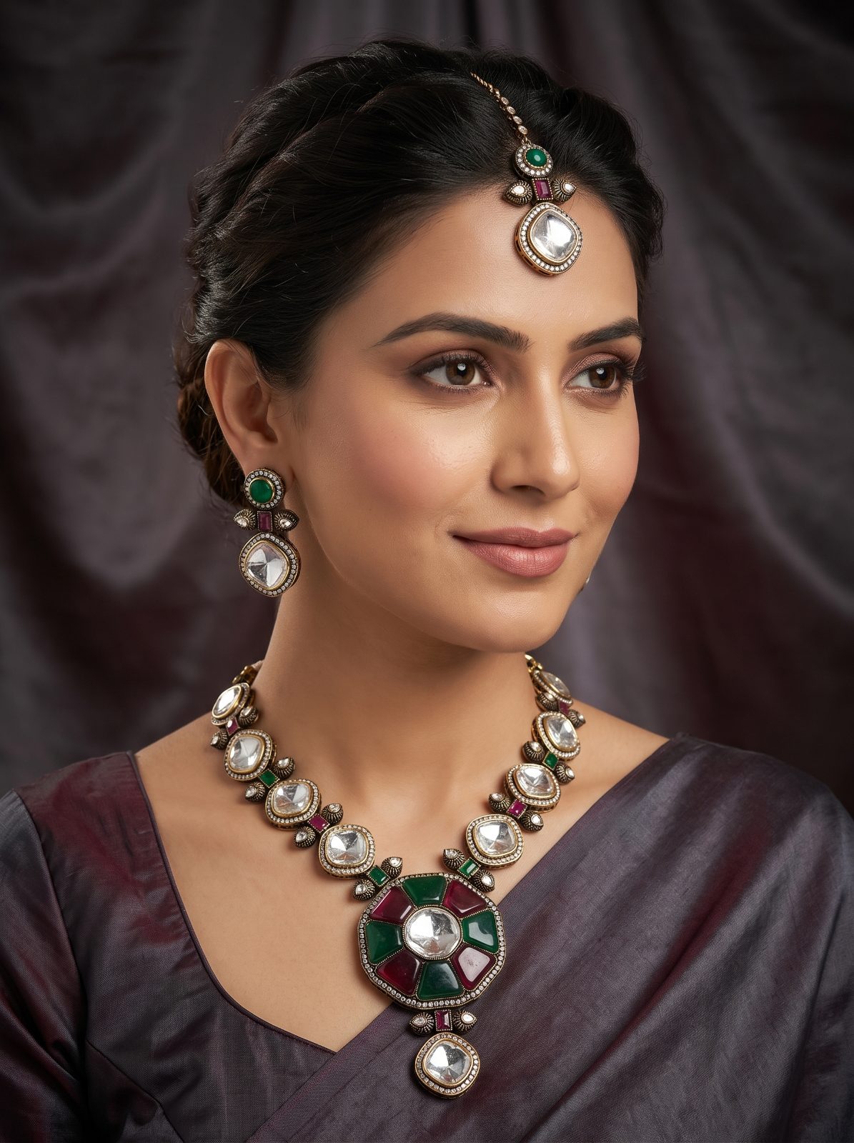Shivika Monalisa Stone with Uncut Kundan Long Pendant Set