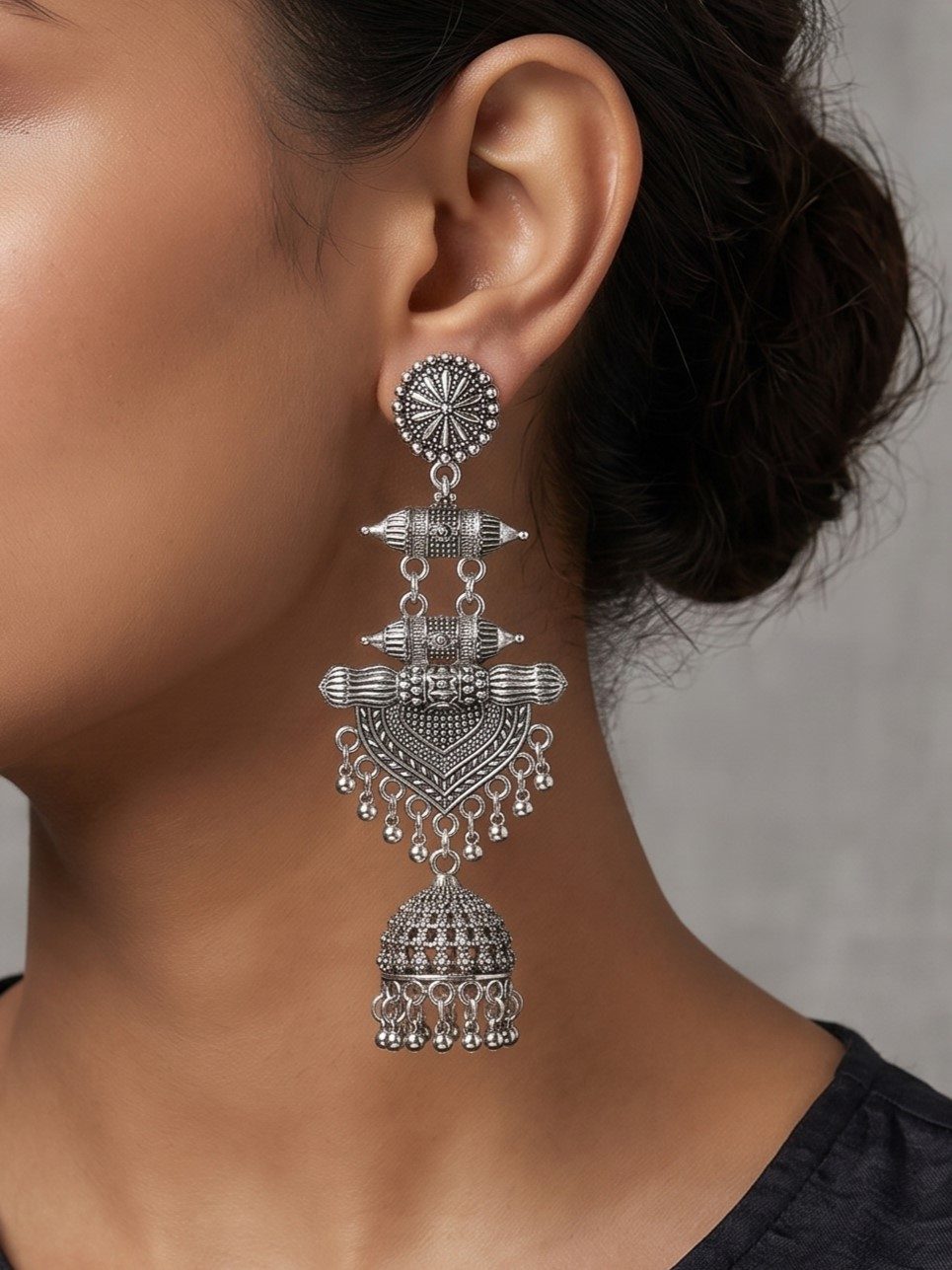 Vanya Oxidised Traditional Jhumka Earrings