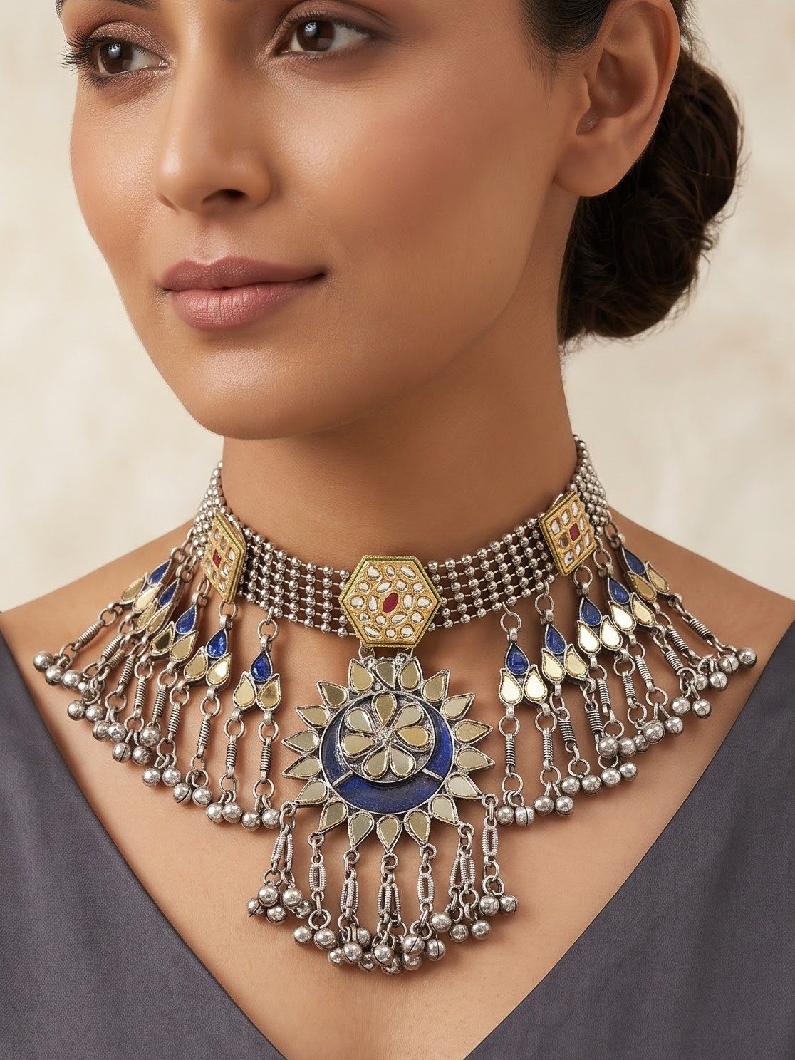 Aanya Intricate Silver-Toned Choker Necklace