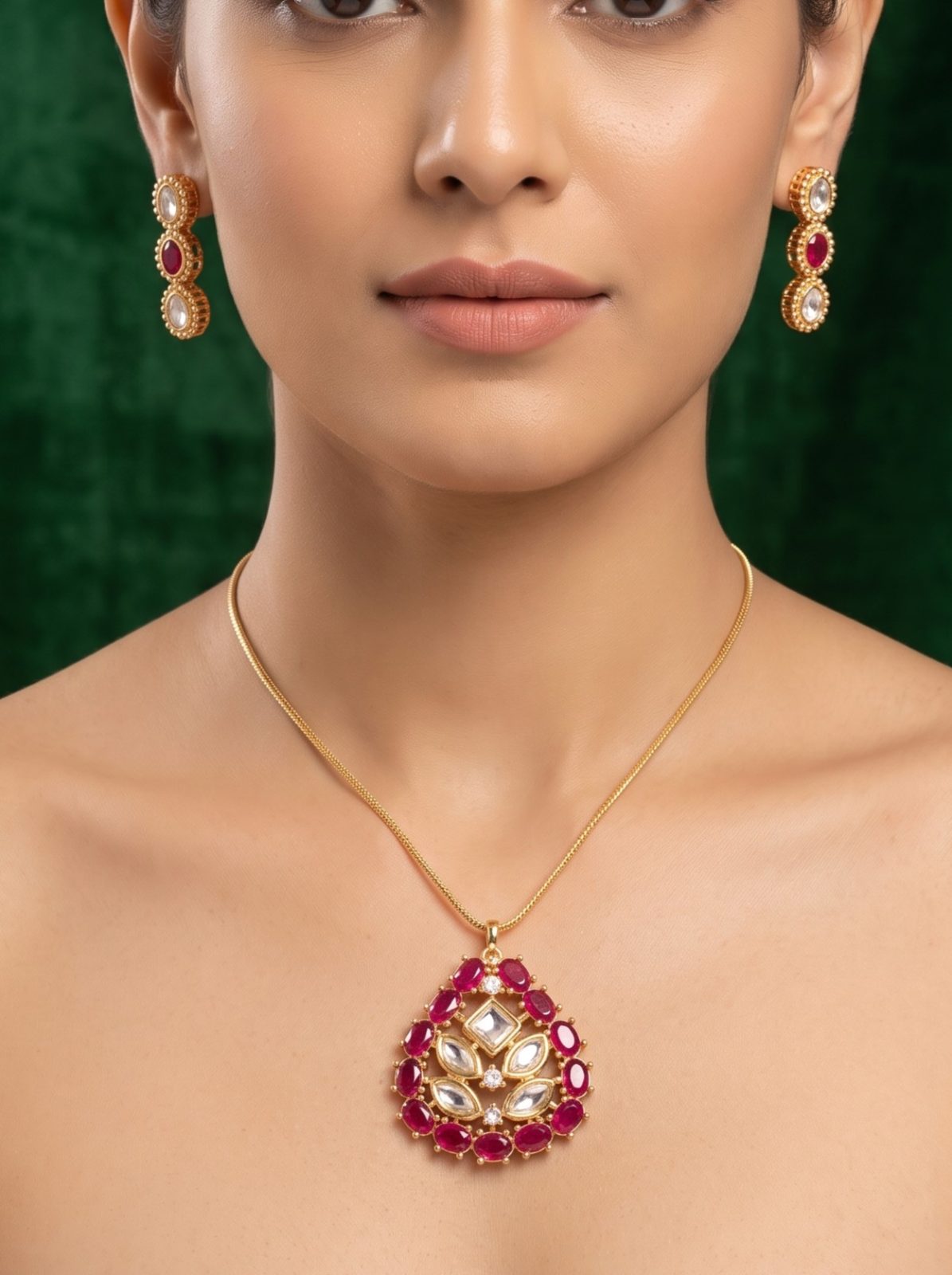 Priyanshi Elegant Kundan Pendant Jewellery Set