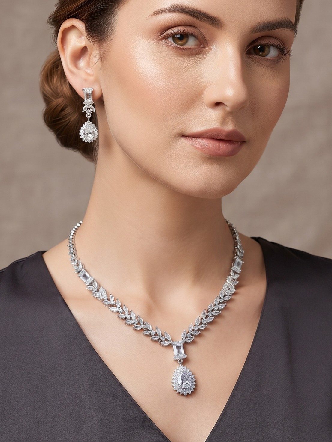 Priyanshi Crystal Stone American Diamond Necklace Set