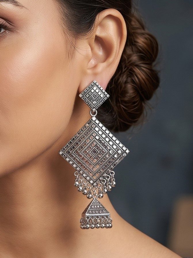 Anushka Designer Oxidised Jhumka Earrings