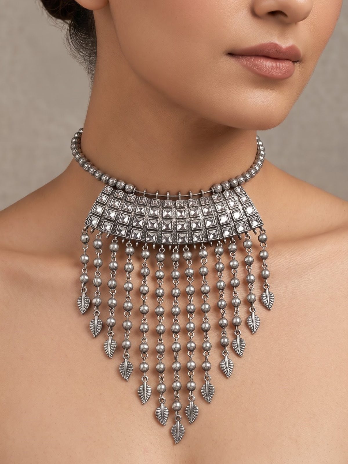 Karishma Oxidised Hasli Set with Kundan Pendant Set